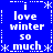 Blue background with white pixelated text reading 'i love winter 50 much' arranged in a pattern, surrounded by white snowflake and dotted line borders