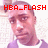 Pixelated image of a person in a purple and white shirt with red text overlays reading HBA_FLASH NO FEELINGS NO SYMPATHY NO MERCY NO HEART