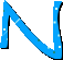 Blue stylized letter Ns with pixelated edges and scattered white and green dots on a gray background.