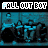 Animated contact sheet showing 12 frames of a Fall Out Boy band image sequence with blue-tinted pixelated visuals and repeated text at the top.