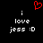 Red pixelated heart symbol above white text reading 'i love jess :D' on black background.