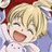 Pixelated anime-style icon of a character with blonde hair and a red Santa hat, mouth open in a wide smile, against a blurred background.