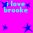 Pixelated cyan text 'i love brooke' on bright pink background with scattered blue star shapes.