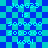 Pixelated text on a blue and cyan checkered background with repeated phrases.