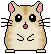 Pixel art hamster with pink ears, black eyes, and beige-brown fur in six expressions on gray background.