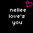 Pixelated text 'nelleelove's you' with a pink heart symbol above, displayed in two identical side-by-side on black background