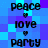 Pixelated text and heart symbols arranged in a on a blue-purple checkered background with no visible motion