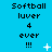 Pixelated text "Softball luvver 4 ever !!!" on cyan background with animated white sparkles and dots.