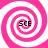 Four pink and white spiral patterns arranged in a , each containing the text "SCE" at the center