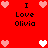 Red background with pixelated hearts and repeated text "I Love Olivia" in black.