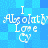 Blue pixelated background with white text reading "I Absolutely Love" and a heart symbol, repeated in a pattern