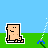 Pixelated character with light brown skin and simple facial features stands on green grass under blue sky, some frames show arms raised or text bubbles above head.