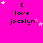 A bright pink background displays the text "I love jocelyn" in black pixelated font, with white and pink stars scattered around the text in various positions.