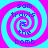 Four identical spiral patterns with alternating cyan and magenta colors, each containing the text "sam travis is the bomb" in blue pixelated font.