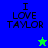 Four display "I LOVE TAYLOR" text with pixelated font; blue and green backgrounds have stars, while teal background has no star