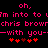 Pixelated pink text on black background with red heart symbols, displaying repeated phrases and partial names.