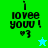 Pixelated text 'i love you!' with heart symbol and star icon on green, cyan, blue backgrounds.