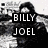 A static collage of six text-based with black-and-white and color backgrounds, displaying phrases about Billy Joel