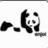 Pixelated black-and-white icon of a panda bear in profile, facing left with one arm raised and the other resting on its side.