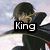 Pixelated anime-style character with brown hair and black clothing, overlaid text reading 'King' on left side.