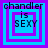 Four identical pixelated squares with blue and purple borders display 'chandler is SEXY' text, each square has a different border configuration.