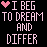 A 3x2 contact sheet of a pixelated animated icon featuring text and repeated images of a person with dark hair, pink hearts, and alternating white/pink heart symbols on a black background.