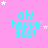 A static image with a pink background displaying repeated cyan text "oh! happy day!" surrounded by white and pink stars.