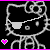 Pixelated black and white character with a large bow, eye patch, and pink heart symbol on dark background.