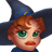 Animated witch icon with red hair, green eyes, and a blue hat showing multiple facial expressions.