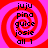 Four identical red and pink spiral patterns with black text reading juju pina guice josie all 1 arranged in a