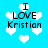 Pixelated blue background with white hearts and black text reading "I LOVE Kristian" in four quadrants.