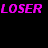 A static contact sheet of an animated icon featuring multiple instances of the word "LOSER" in various fonts and sizes, along with other text phrases like "double," "as if," "whatever," "got the picture," and "DUH!" all rendered in bright pink on a black background.