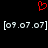 Red pixelated heart symbol above two identical date-stamped brackets on black background.