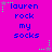 A static image with a bright pink background displays the text 'lauren rock my socks' in blue pixelated font, repeated six times across two