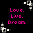 Black background with pink text and white geometric corner elements arranged in a pattern