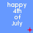 Blue background with repeated white text 'happy 4th of July' and red pixelated symbols changing across frames.