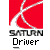 Red square with white X-like lines on top, gray background, pixelated text 'SATURN' and 'Driver' below.