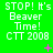 Green background with white text reading "STOP! It's Beaver Time! CTT 2008" and small pink plus or cross symbols scattered across the image.