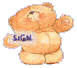 Three pixelated teddy bears in different poses hold signs with text, each bear has light brown fur and a round body.