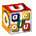 16 cube-shaped icons with colorful faces displaying letters, arranged in four and against a gray background
