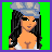 Pixel art contact sheet showing a 3x2 grid of animated frames featuring a cartoon woman in white attire with green background and pink text labels below each frame.