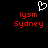 Pixelated red text 'lysm Sydney' appears twice on black background with white heart outline above left instance.