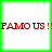 Green-bordered with four white quadrants displaying repeated red text "FAMO US !!" across two