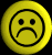 Yellow circular icons with black sad face outlines, each showing distinct eye and mouth configurations across four vertical