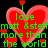 A pixelated red heart with green text reading 'love matt & steff more than the world' and small red hearts on a black background.