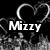 A static image with four distinct sections: a black background with white hearts and 'Mizzy' text, a dog with 'Rox' text, a fruit arrangement with 'Her Sox' text, and a blank section.