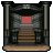 Pixelated static image of a stone archway with a red square center and wooden steps leading upward.