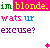 Pixelated text in multiple colors on a white background with a pink header bar and small pink cross icon.