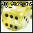 Animated contact sheet of a yellow die with black dots showing frame-by-frame animation changes, each frame labeled "My fortune" at the top and "faded" in the middle.