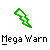 Four animated frames of a green and white pixelated lightning bolt icon displayed in a 2x2 contact sheet with "Mega Warn" text beneath each frame on a gray background.